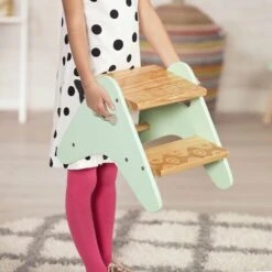 B. Toys - B. Spaces Peek-A-Boost - Wooden Step Stool - Two-Step Step Stool For Kids Ages 2 And Up (Natural Wood Color & Mint) -Fatboy Sales Store 75323167 3