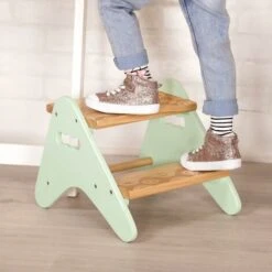 B. Toys - B. Spaces Peek-A-Boost - Wooden Step Stool - Two-Step Step Stool For Kids Ages 2 And Up (Natural Wood Color & Mint) -Fatboy Sales Store 75323167 5