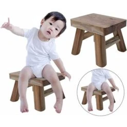 Small Wooden Step Stool For Kids, Non-Slip Square Seat For Kitchen, Bathroom (Dark Coffee) -Fatboy Sales Store 75324254 3
