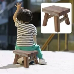 Small Wooden Step Stool For Kids, Non-Slip Square Seat For Kitchen, Bathroom (Dark Coffee) -Fatboy Sales Store 75324254 4