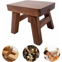 Small Wooden Step Stool For Kids, Non-Slip Square Seat For Kitchen, Bathroom (Dark Coffee) -Fatboy Sales Store 75324254 5