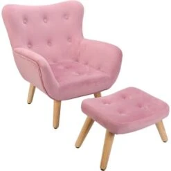 Pink Velvet Cute Child Armchair Childern Seat Wood Frame With Footrest Padding Foot Stool -Fatboy Sales Store 75532029 3