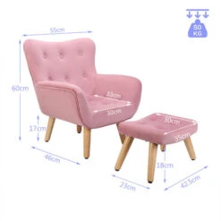 Pink Velvet Cute Child Armchair Childern Seat Wood Frame With Footrest Padding Foot Stool -Fatboy Sales Store 75532029 5