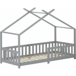 Children's Bed - Solid Wood With Fence And Slatted Frame - With Fall Protection For Children's And Teenagers' Rooms - Gray - 90 X 200 Cm -Fatboy Sales Store 76957207 4