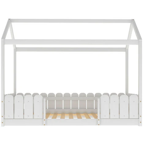 House Bed 90x200 Cm - Versatile Wooden Bed For Boys And Girls - With Fall Protection And Slatted Frame - White (without Mattress) 5 House Bed 90x200 Cm - Versatile Wooden Bed For Boys And Girls - With Fall Protection And Slatted Frame - White (without Mattress) - Image 3