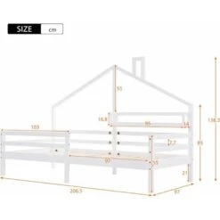 Children's Bed, Beautiful House Bed, Made Of Solid Wood With Fence And Slatted Frame, With Storage Shelf, Fireplace Shape For Children's And Teenagers' Rooms (White, 90 X 200 Cm) -Fatboy Sales Store 76957313 3