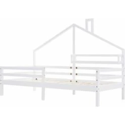 Children's Bed, Beautiful House Bed, Made Of Solid Wood With Fence And Slatted Frame, With Storage Shelf, Fireplace Shape For Children's And Teenagers' Rooms (White, 90 X 200 Cm) -Fatboy Sales Store 76957313 5