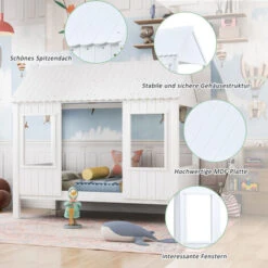 House Bed, Baby Bed, Day Bed With 2 Windows, Pine Frames, MDF Roof, White (200x90cm) 9 House Bed, Baby Bed, Day Bed With 2 Windows, Pine Frames, MDF Roof, White (200x90cm) -Fatboy Sales Store 76957338 3