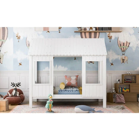 House Bed, Baby Bed, Day Bed With 2 Windows, Pine Frames, MDF Roof, White (200x90cm) 7 House Bed, Baby Bed, Day Bed With 2 Windows, Pine Frames, MDF Roof, White (200x90cm) - Image 5