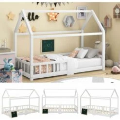 Children's Bed 90 X 200 Cm, Pine Wood Children's Bed, With Blackboard, Slatted Frame, Fall Protection, Made Of Pine Wood (without Mattress)