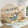 Wooden Colored Children's Bed, Bed House Bed With Drawers, Solid Wood With Slatted Frame, Pine Wood House Bed, Children's And Youth Room, 90x200 -Fatboy Sales Store 76957515 1