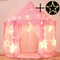 Kids Play Tent, Princess Castle Play Tent, Kids Indoor Playhouse, Large Girls Playhouse With LED Color String Lights