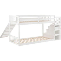 Bunk Bed With Stairs And Slide Children Bed With Drawer 90x190cm, White -Fatboy Sales Store 77629317 3