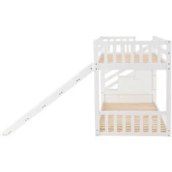 Bunk Bed With Stairs And Slide Children Bed With Drawer 90x190cm, White -Fatboy Sales Store 77629317 5