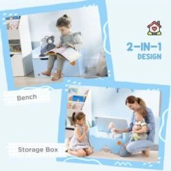 ZONEKIZ 2 In 1 Wooden Kids Storage Bench, Toy Box W/ Safety Rod - Blue -Fatboy Sales Store 78946891 3