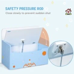 ZONEKIZ 2 In 1 Wooden Kids Storage Bench, Toy Box W/ Safety Rod - Blue -Fatboy Sales Store 78946891 4