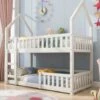 Children Bunk Bed, Twin Sleeper Bed With Ladder, 3 Ft Solid Wood Frame Single Bed, For Boy Girl Kids Bedroom Furniture 90 X 190 Cm White -Fatboy Sales Store 79835053 1