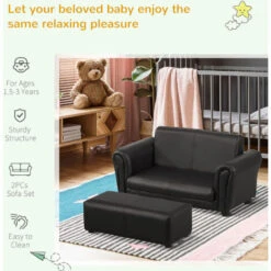 HOMCOM 2 Seater Toddler Chair Kids Twin Sofa Double Seat Armchair W/ Footstool Black -Fatboy Sales Store 8000844 5