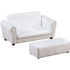 HOMCOM 2 Seater Toddler Chair Kids Twin Sofa Double Seat Armchair W/ Footstool White