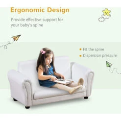 HOMCOM 2 Seater Toddler Chair Kids Twin Sofa Double Seat Armchair W/ Footstool White -Fatboy Sales Store 8000881 4