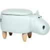 Modern Faux Leather Stool Light Blue Upholstery Storage Solid Wood Animal Hippo
