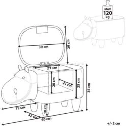 Modern Faux Leather Stool Light Blue Upholstery Storage Solid Wood Animal Hippo -Fatboy Sales Store 80145264 3 1