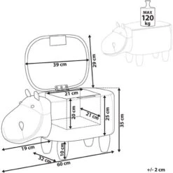 Modern Faux Leather Stool Light Blue Upholstery Storage Solid Wood Animal Hippo -Fatboy Sales Store 80145264 3