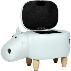 Modern Faux Leather Stool Light Blue Upholstery Storage Solid Wood Animal Hippo -Fatboy Sales Store 80145264 4 1