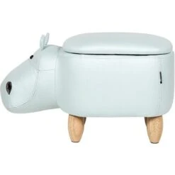 Modern Faux Leather Stool Light Blue Upholstery Storage Solid Wood Animal Hippo -Fatboy Sales Store 80145264 5 1