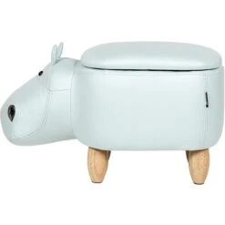 Modern Faux Leather Stool Light Blue Upholstery Storage Solid Wood Animal Hippo -Fatboy Sales Store 80145264 5