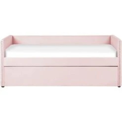 Trundle Bed Light Pink Glam Velvet Upholstery Slats EU Single Troyes -Fatboy Sales Store 80379792 4