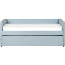 Trundle Bed Light Blue Glam Velvet Upholstery Slats EU Single Troyes -Fatboy Sales Store 80383824 4