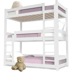 Single Triple Bunk Bed White -Fatboy Sales Store 82865377 3