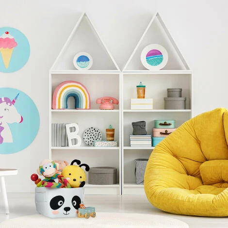 Relaxdays Felt Storage Basket, Animal Motif, Children, Foldable, HxWxD: 24 X 27 X 18 Cm, Toys, Panda Design, White/Black 4 Relaxdays Felt Storage Basket, Animal Motif, Children, Foldable, HxWxD: 24 X 27 X 18 Cm, Toys, Panda Design, White/Black - Image 2