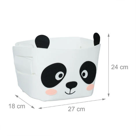 Relaxdays Felt Storage Basket, Animal Motif, Children, Foldable, HxWxD: 24 X 27 X 18 Cm, Toys, Panda Design, White/Black 6 Relaxdays Felt Storage Basket, Animal Motif, Children, Foldable, HxWxD: 24 X 27 X 18 Cm, Toys, Panda Design, White/Black - Image 4