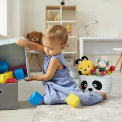 Relaxdays Felt Storage Basket, Animal Motif, Children, Foldable, HxWxD: 24 X 27 X 18 Cm, Toys, Fox Design, Orange -Fatboy Sales Store 83940475 3