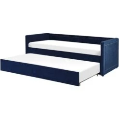 Corduroy Fabric EU Single Trundle Bed Frame Nailhead Trim 3ft Navy Blue Mimizan -Fatboy Sales Store 85748305 4