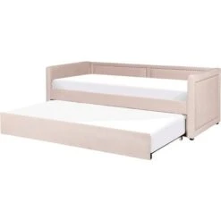 Modern Fabric EU Single Trundle Bed Frame Nailhead Trim 3ft Pink Mimizan -Fatboy Sales Store 85748307 4 1