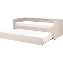 Modern Fabric EU Single Trundle Bed Frame Nailhead Trim 3ft Pink Mimizan -Fatboy Sales Store 85748307 4