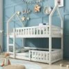 HOOSENG Bunk Bed Twin Single Sleeper Bed, 3FT Solid Wood Bed Frame Single Bed Gaming Bed With Ladder And Guard Rail, Castle-shaped Bed Children's Bedroom Furniture For Kids Children (White) -Fatboy Sales Store 86248515 1