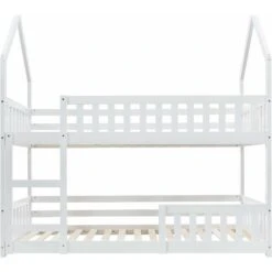 HOOSENG Bunk Bed Twin Single Sleeper Bed, 3FT Solid Wood Bed Frame Single Bed Gaming Bed With Ladder And Guard Rail, Castle-shaped Bed Children's Bedroom Furniture For Kids Children (White) 10 HOOSENG Bunk Bed Twin Single Sleeper Bed, 3FT Solid Wood Bed Frame Single Bed Gaming Bed With Ladder And Guard Rail, Castle-shaped Bed Children's Bedroom Furniture For Kids Children (White) -Fatboy Sales Store 86248515 4