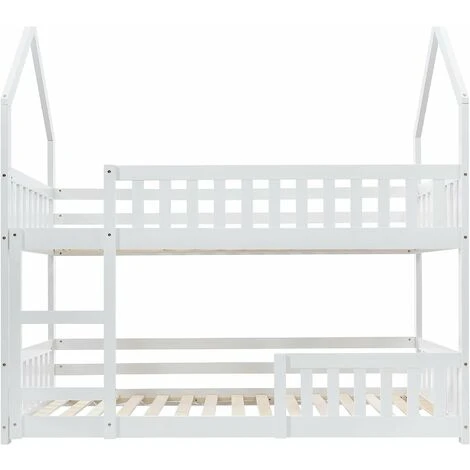 HOOSENG Bunk Bed Twin Single Sleeper Bed, 3FT Solid Wood Bed Frame Single Bed Gaming Bed With Ladder And Guard Rail, Castle-shaped Bed Children's Bedroom Furniture For Kids Children (White) 6 HOOSENG Bunk Bed Twin Single Sleeper Bed, 3FT Solid Wood Bed Frame Single Bed Gaming Bed With Ladder And Guard Rail, Castle-shaped Bed Children's Bedroom Furniture For Kids Children (White) - Image 4