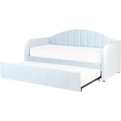Trundle Bed Velvet Upholstery Slatted Base EU Single Light Blue Eyburie