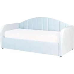 Trundle Bed Velvet Upholstery Slatted Base EU Single Light Blue Eyburie -Fatboy Sales Store 87128429 4