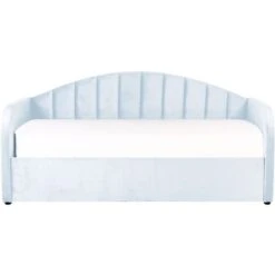 Trundle Bed Velvet Upholstery Slatted Base EU Single Light Blue Eyburie -Fatboy Sales Store 87128429 5