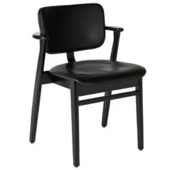 Artek Domus Chair, Black Stained Birch - Black Leather