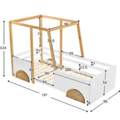 Children Car Bed Frame Children's Bed With Wheels Jeep Bed Pine Frame, White + Natural, 90x190cm -Fatboy Sales Store 88701341 5