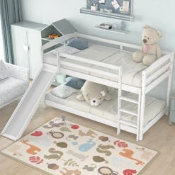 Single Bunk Bed With Convertible Slide And Ladder,White