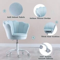 Velvet Kids Desk Chair Swivel Computer Chair For Children Girls Study Office, Height Adjustable, Blue -Fatboy Sales Store 91014441 3