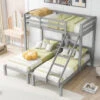 Bunk Bed Triple Sleeper With Side Ladder For Children And Teens, 90x190cm,90x200cm, Grey
